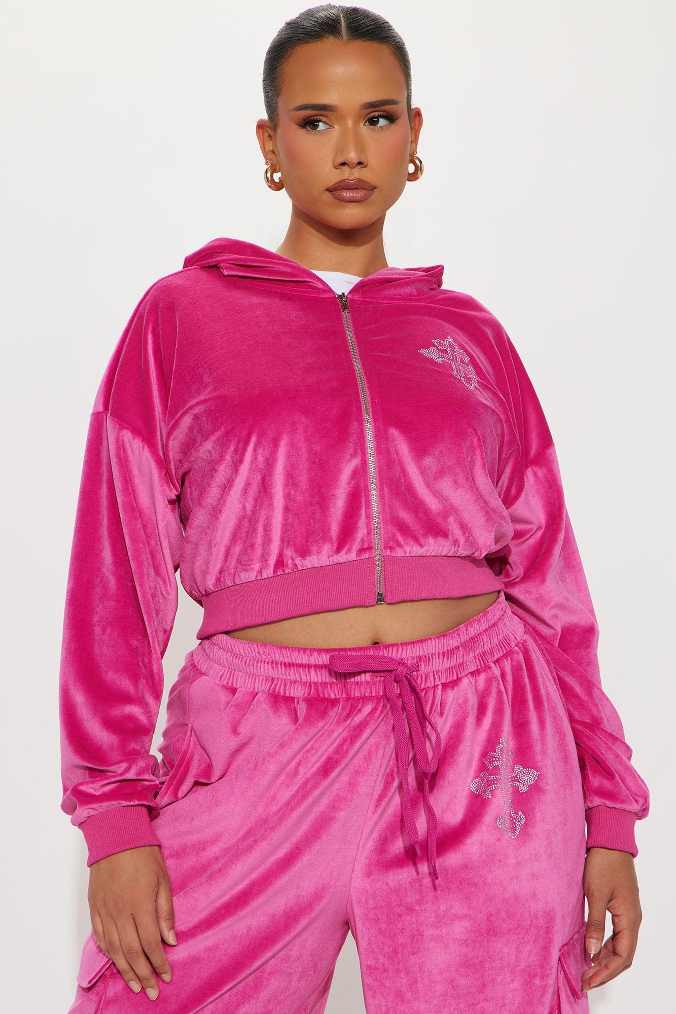 Saint Rhinestone Velour Pant Set - Pink Product Image