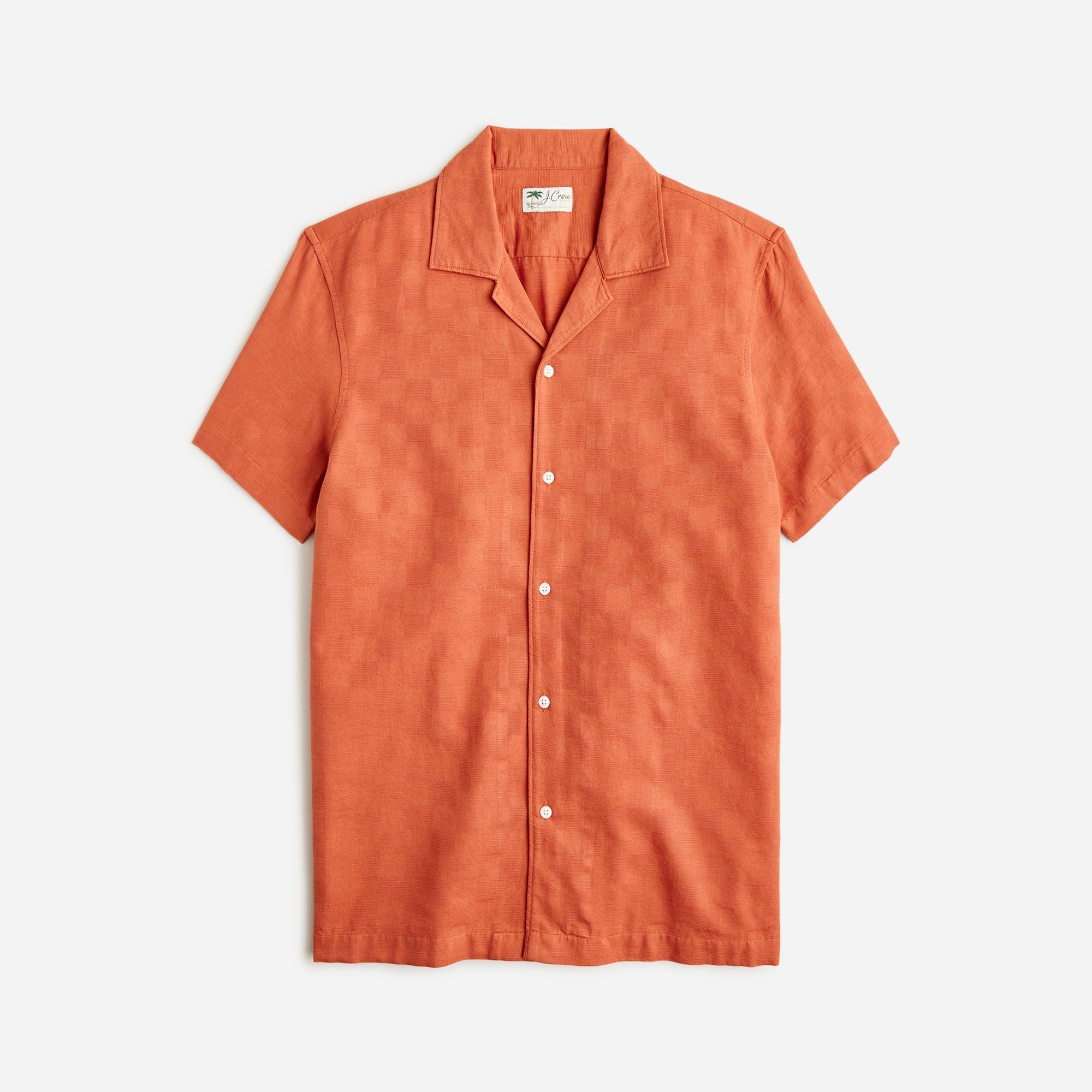 Short-sleeve textured cotton camp-collar shirt Product Image