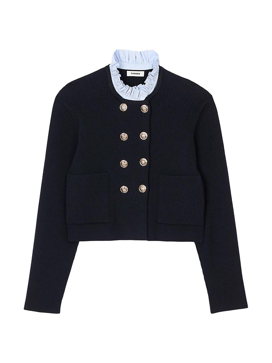 Womens Cardigan with Removable Ruffled Collar Product Image