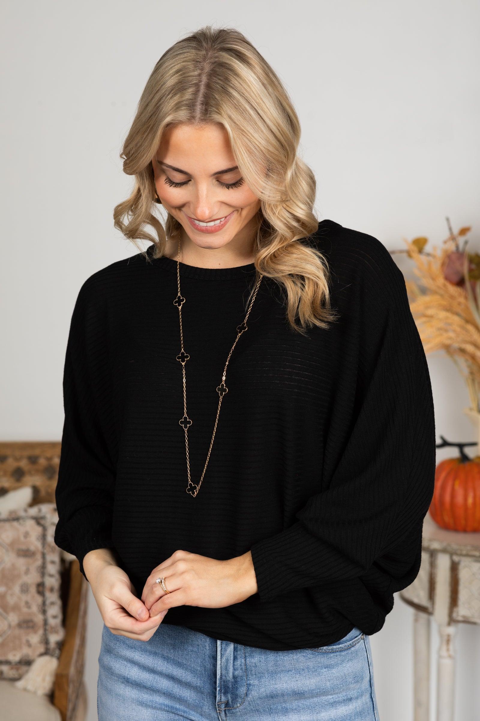 Ribbed Dolman Sleeve Lightweight Sweater Product Image