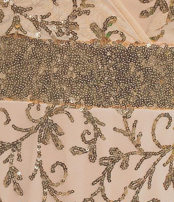 R & M Richards Plus Size Godet Skirt V-Neck Short Flutter Sleeve Sequin Power Mesh Dress Product Image