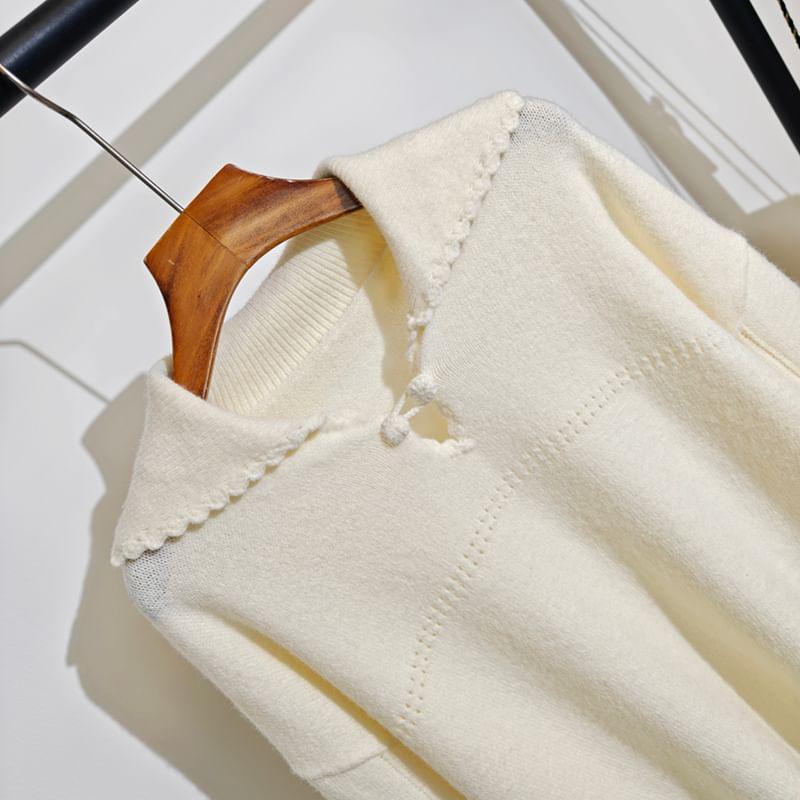 Sailor Collar Plain Keyhole Oversized Sweater Product Image