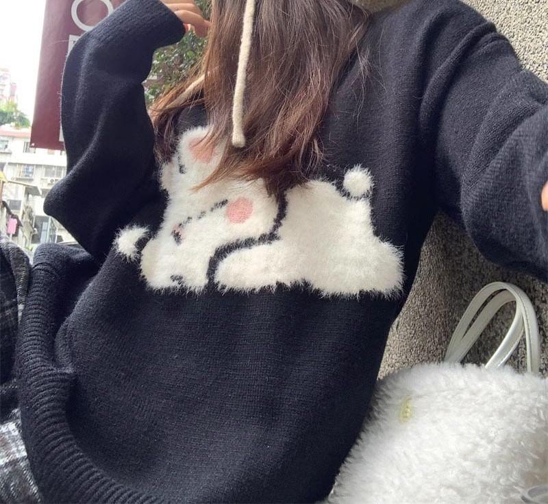 Long Sleeve Round Neck Bunny Oversized Sweater Product Image