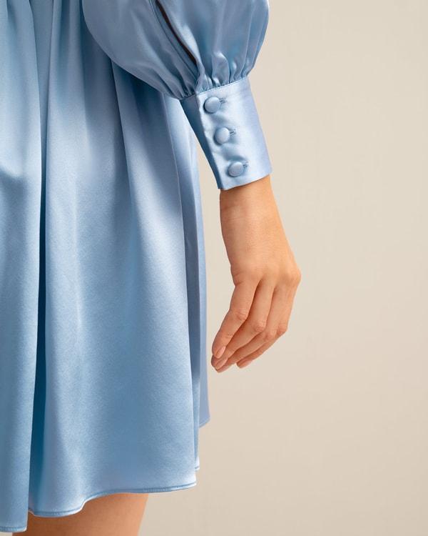 LILYSILK Long Sleeve Silk Dress for Women Navy Blue Pure Silk Glossy Puff Sleeves Skin-Friendly and Breathable S Product Image