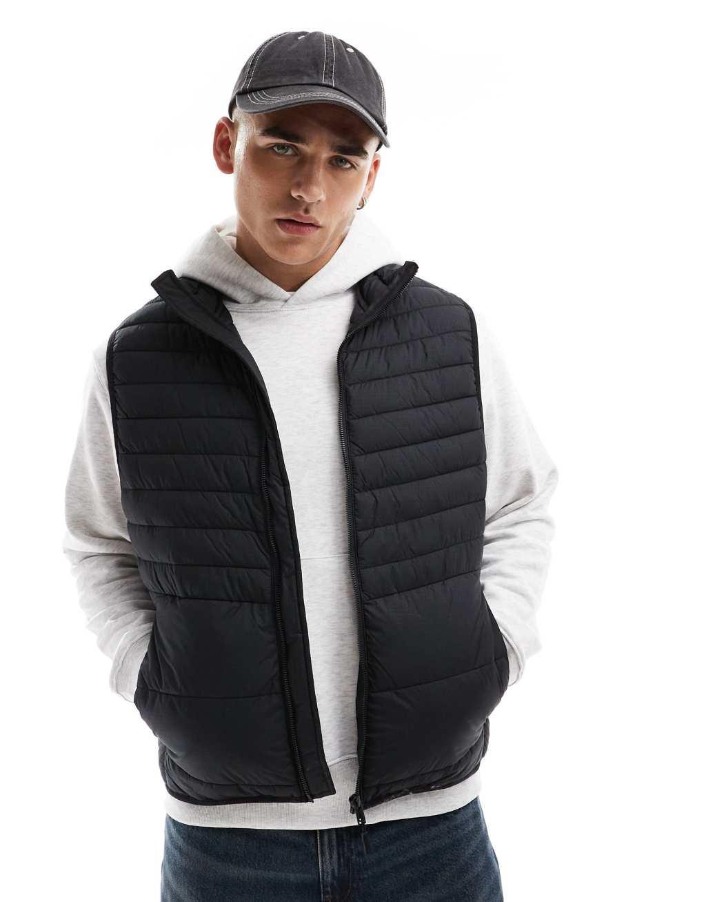 Jack & Jones packable padded vest in black Product Image