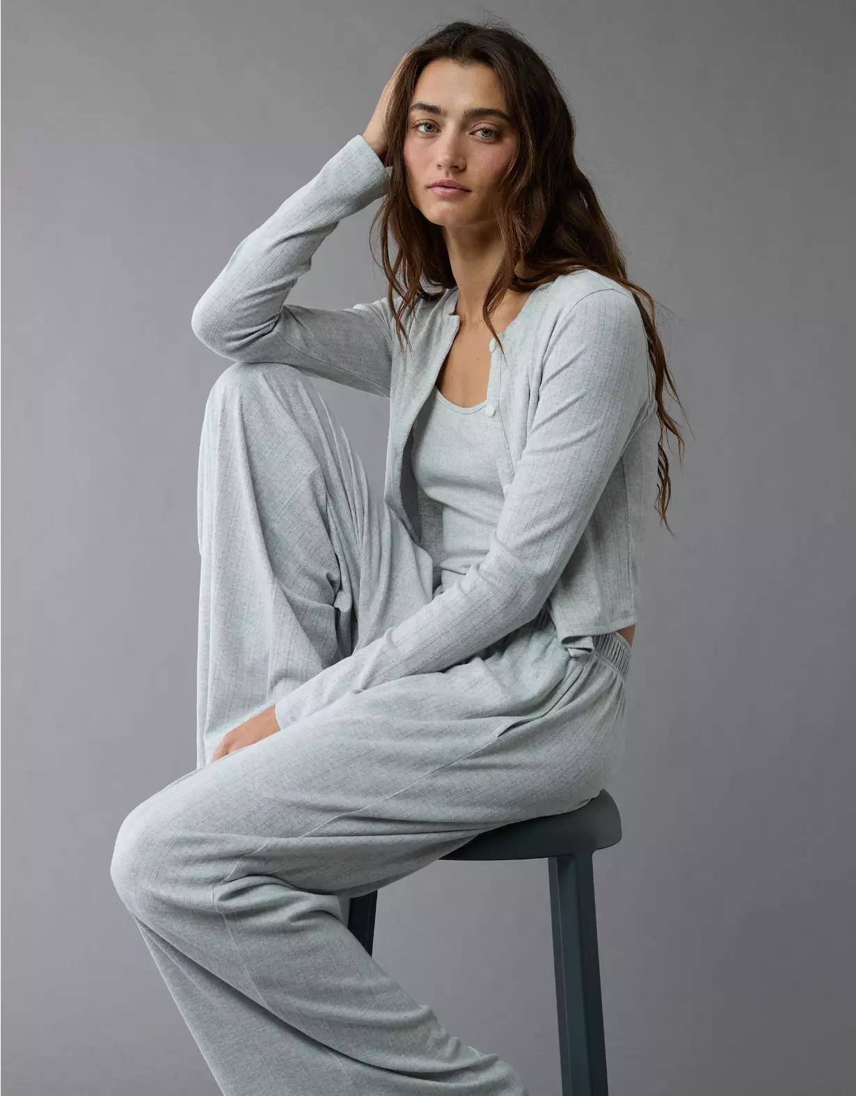 AE 3-Piece Pointelle Plush Cardigan Pajama Set Product Image