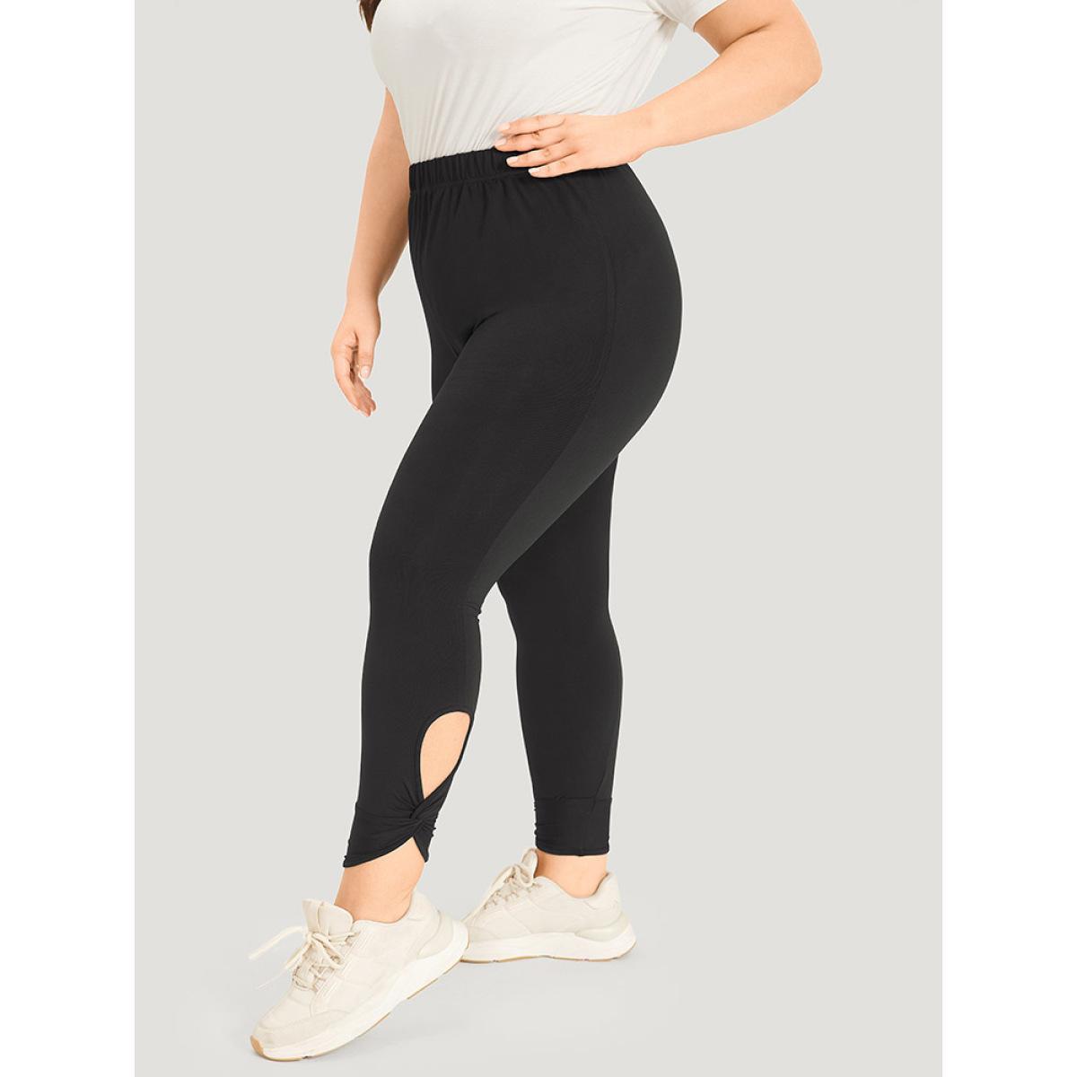 Plus Size Solid Twist Front Elastic Waist Leggings Women Black Casual High stretch Skinny High Rise Dailywear Leggings BloomChic 28/5X Product Image