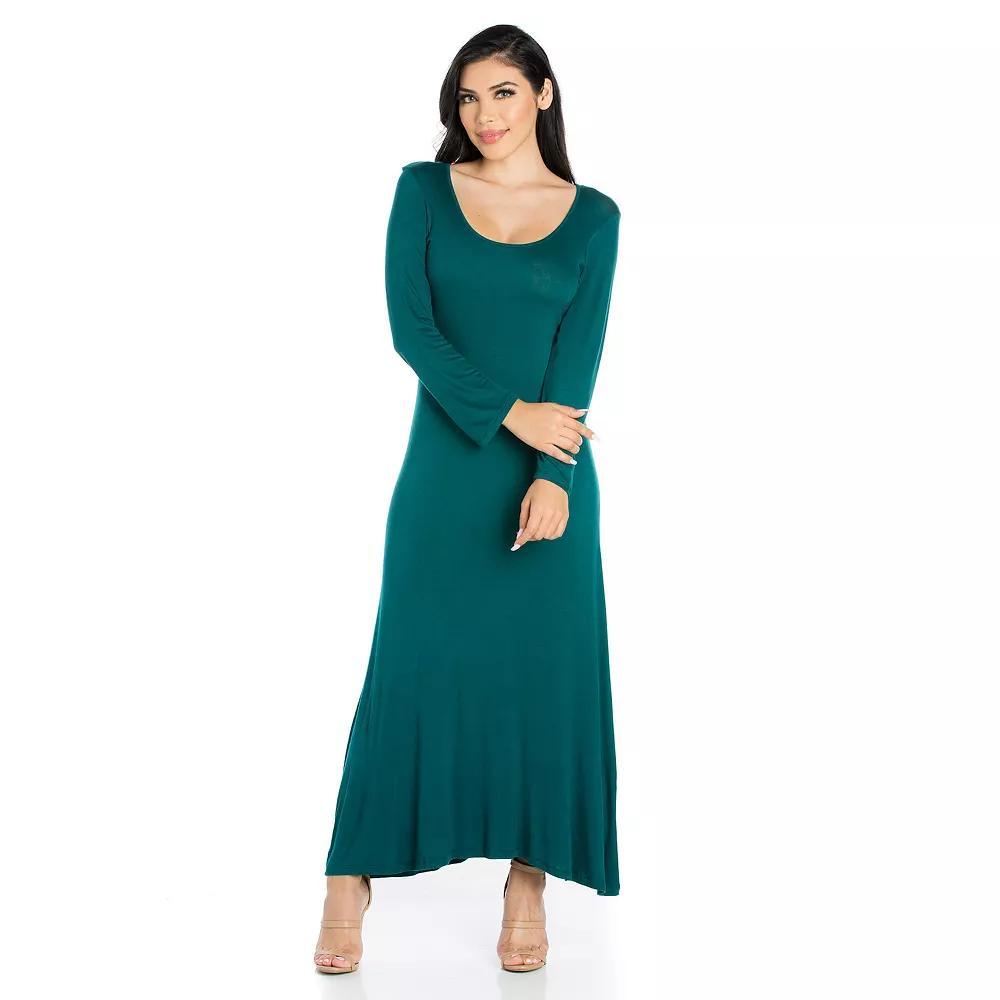 Women's 24seven Comfort Apparel Scoopneck Long Sleeve Maxi Dress,  Product Image