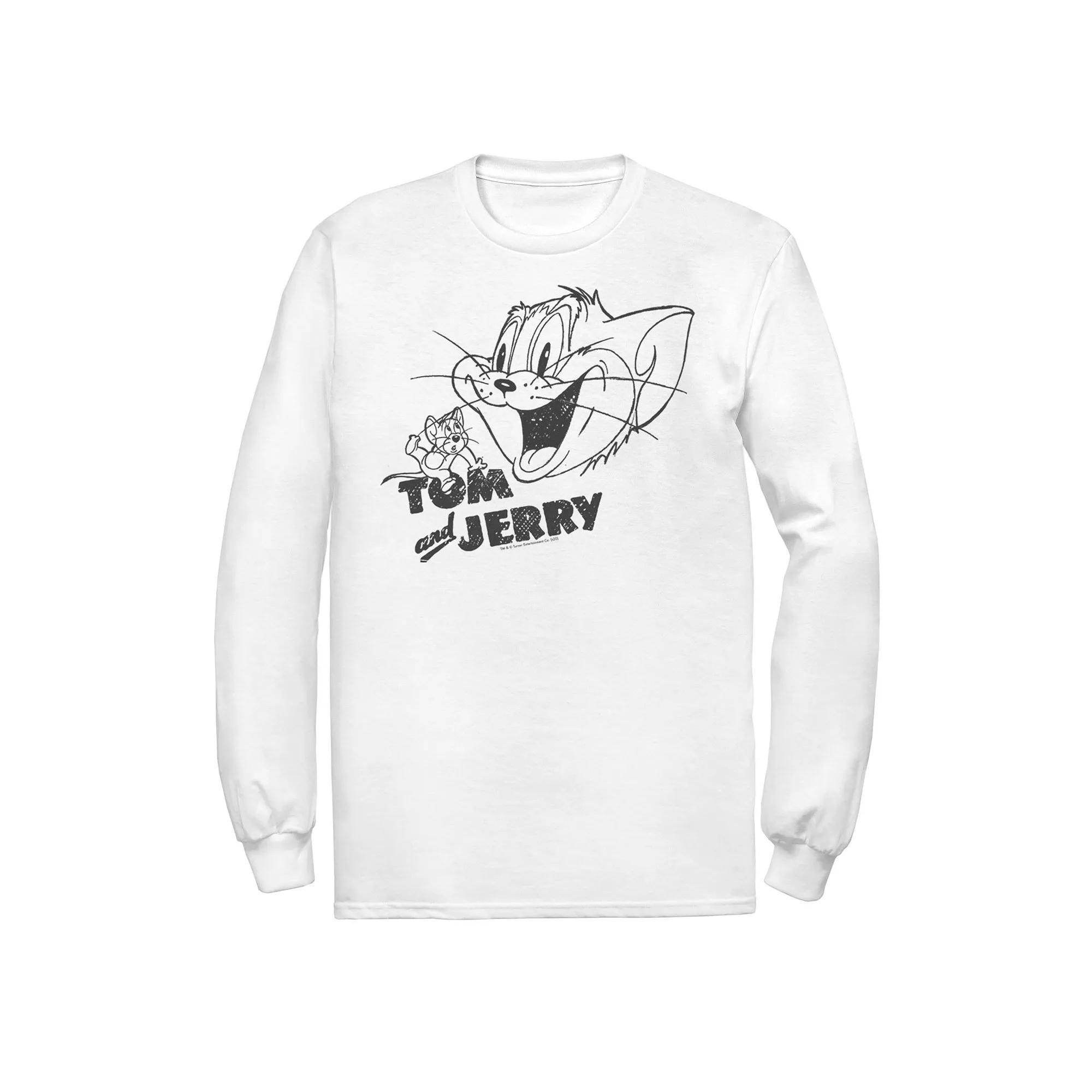 Men's Tom And Jerry Line Art Portrait Logo Tee,  Product Image