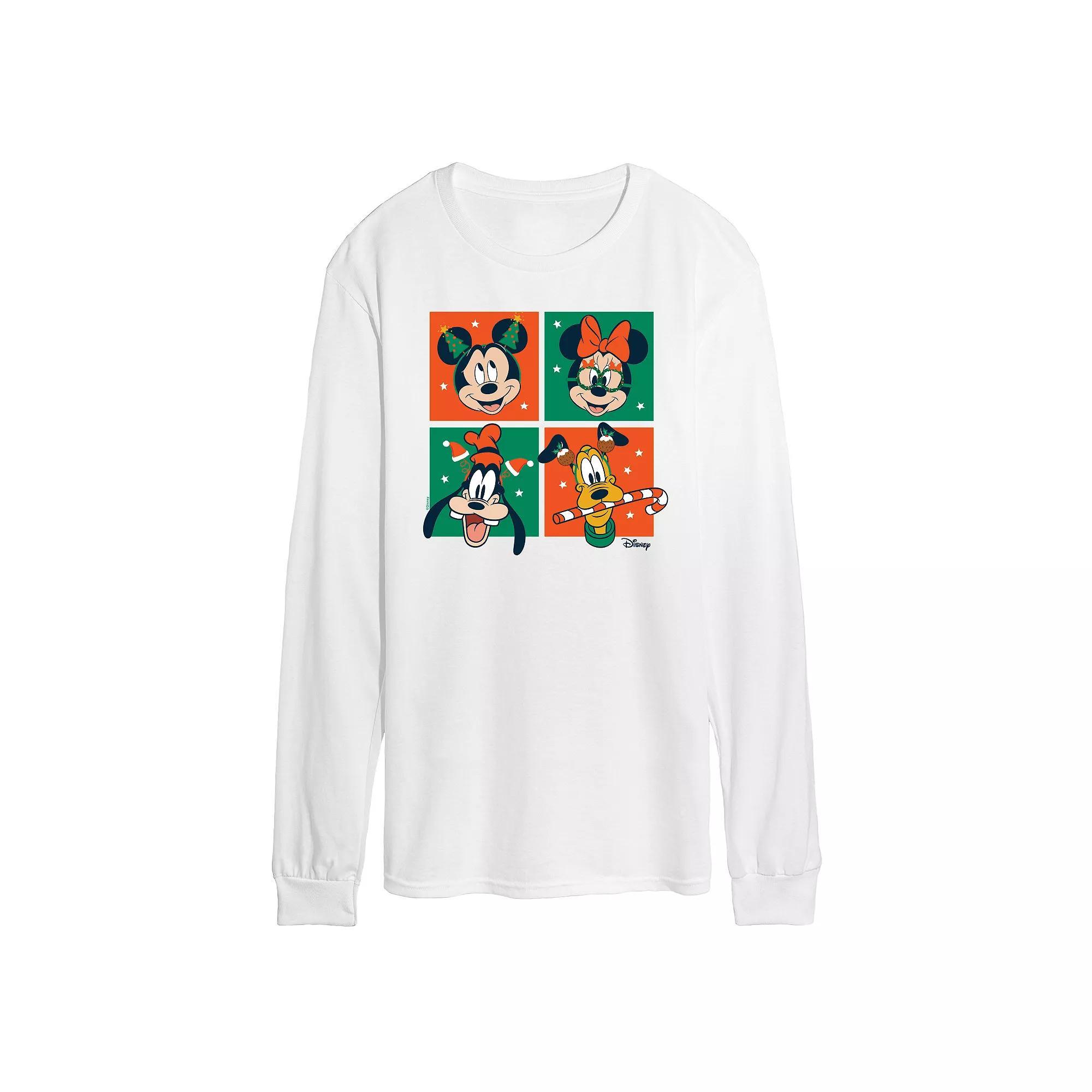 Disney's Mickey Mouse & Friends Men's Christmas Grid Long Sleeve Graphic Tee,  Product Image