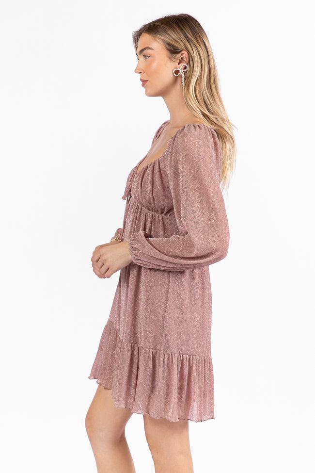 Presence Of Love Pink Shimmer Long Sleeve Sweetheart Dress FINAL SALE Product Image
