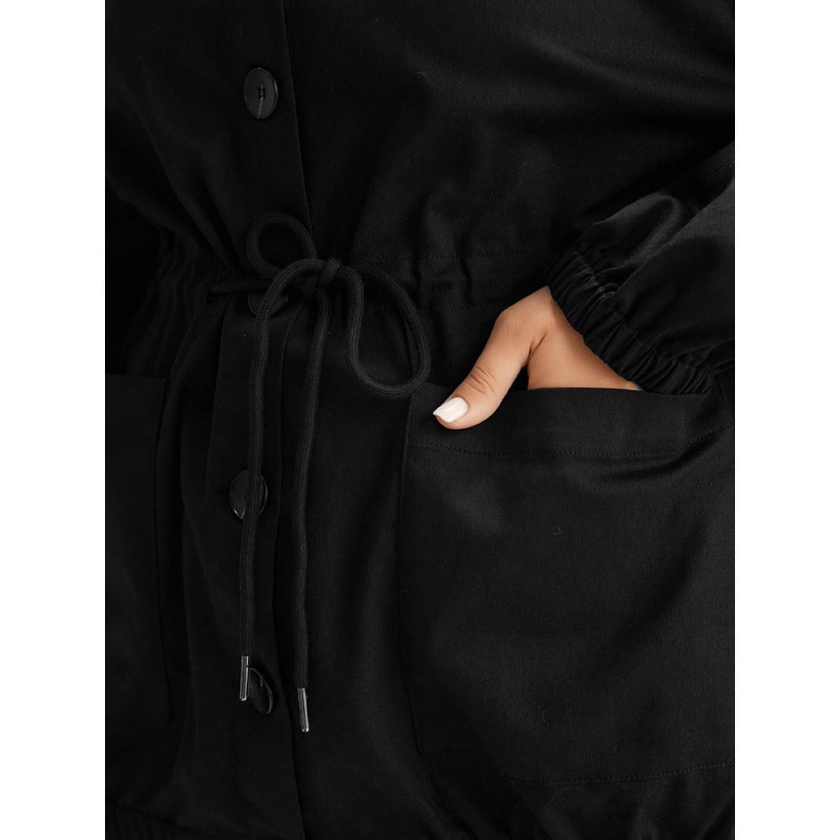 Plus Size Plaid Patchwork Contrast Drawstring Button Up Jacket Women Black Elastic cuffs Pocket Dailywear Jackets BloomChic 18-20/2X Product Image