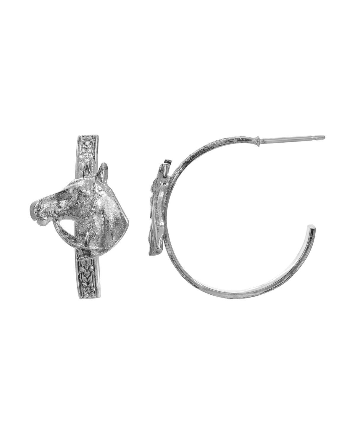 1928 Silver Tone Horse Head C-Hoop Earrings, Womens Product Image