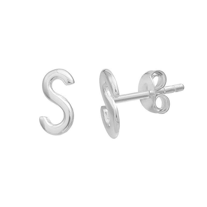 PRIMROSE Sterling Silver Initial Stud Earrings, Womens, Silver Tone C Product Image