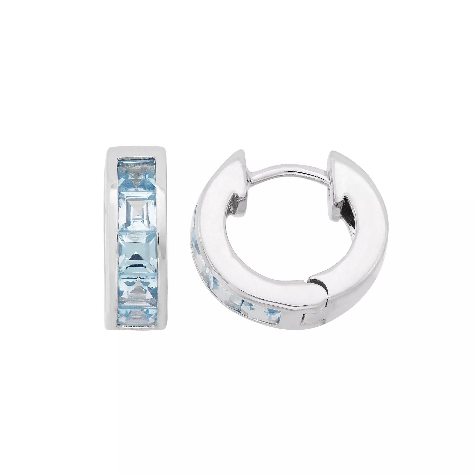 Lab-Created Aquamarine Sterling Silver Huggie Hoop Earrings, Women's, Blue Product Image
