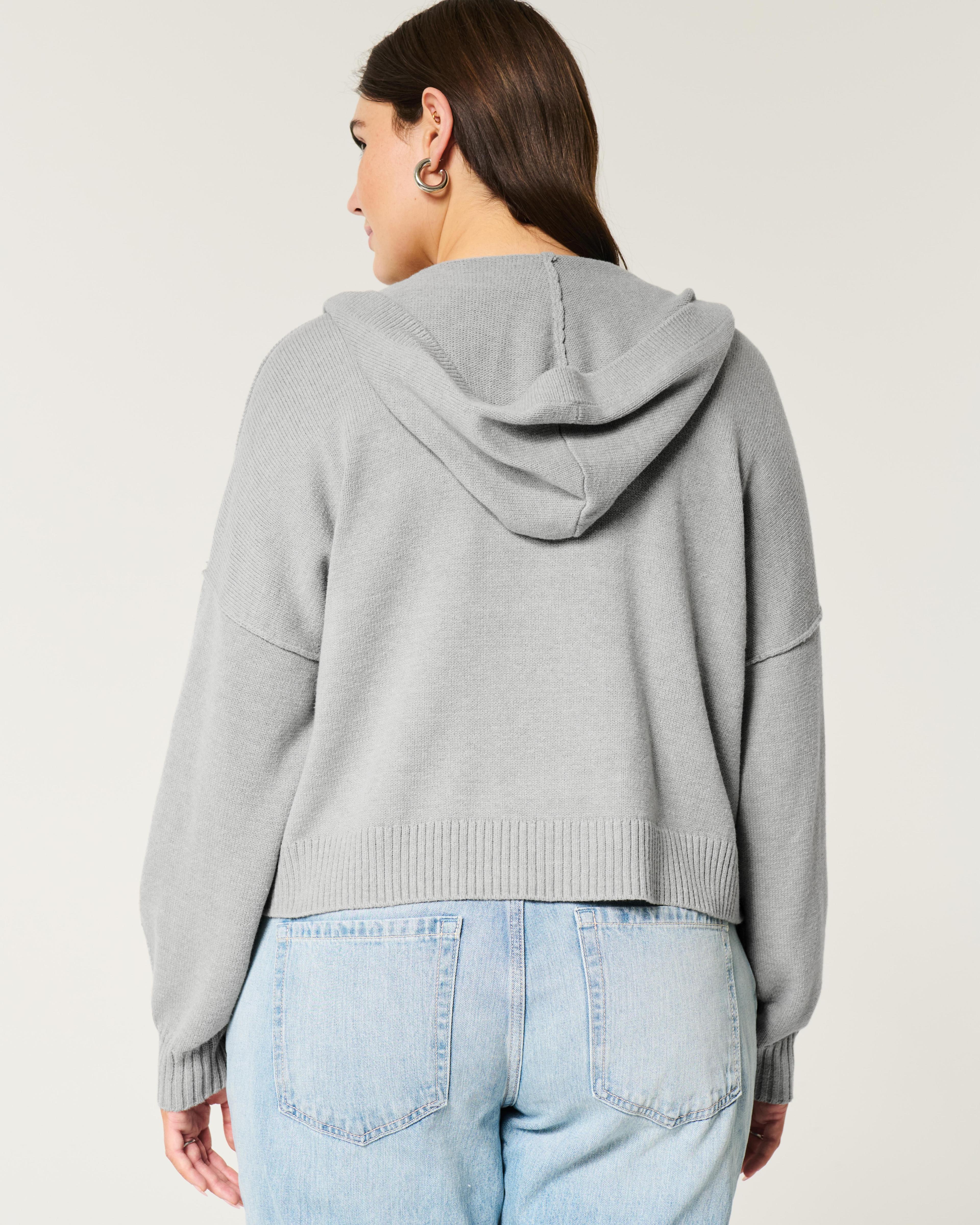 Boxy Zip-Up Sweater Hoodie Product Image