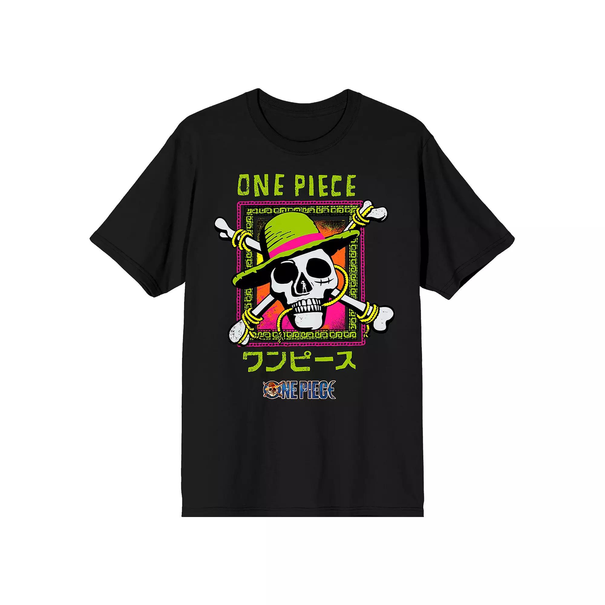 Men's One Piece Live Action Straw Short Sleeve Graphic Tee, Size: XXL, Black Product Image