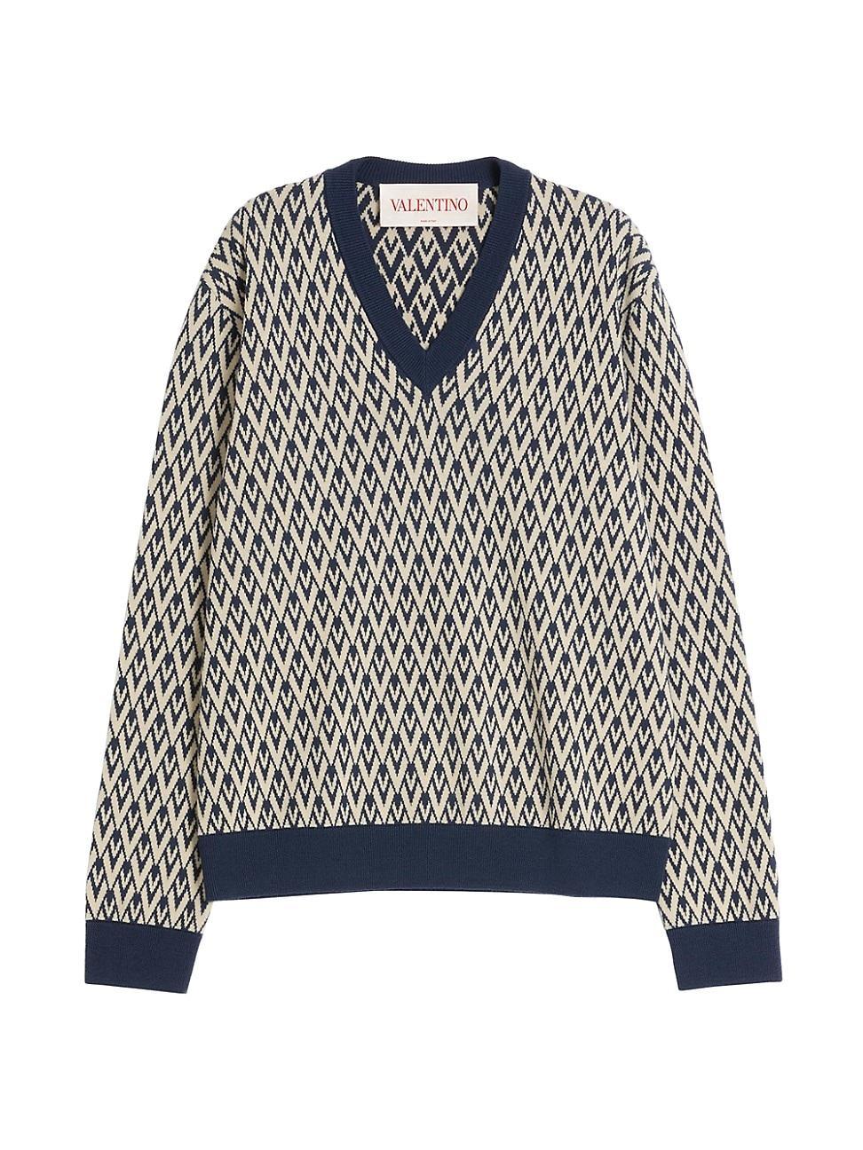 Mens V Jacquard Wool Sweater Product Image