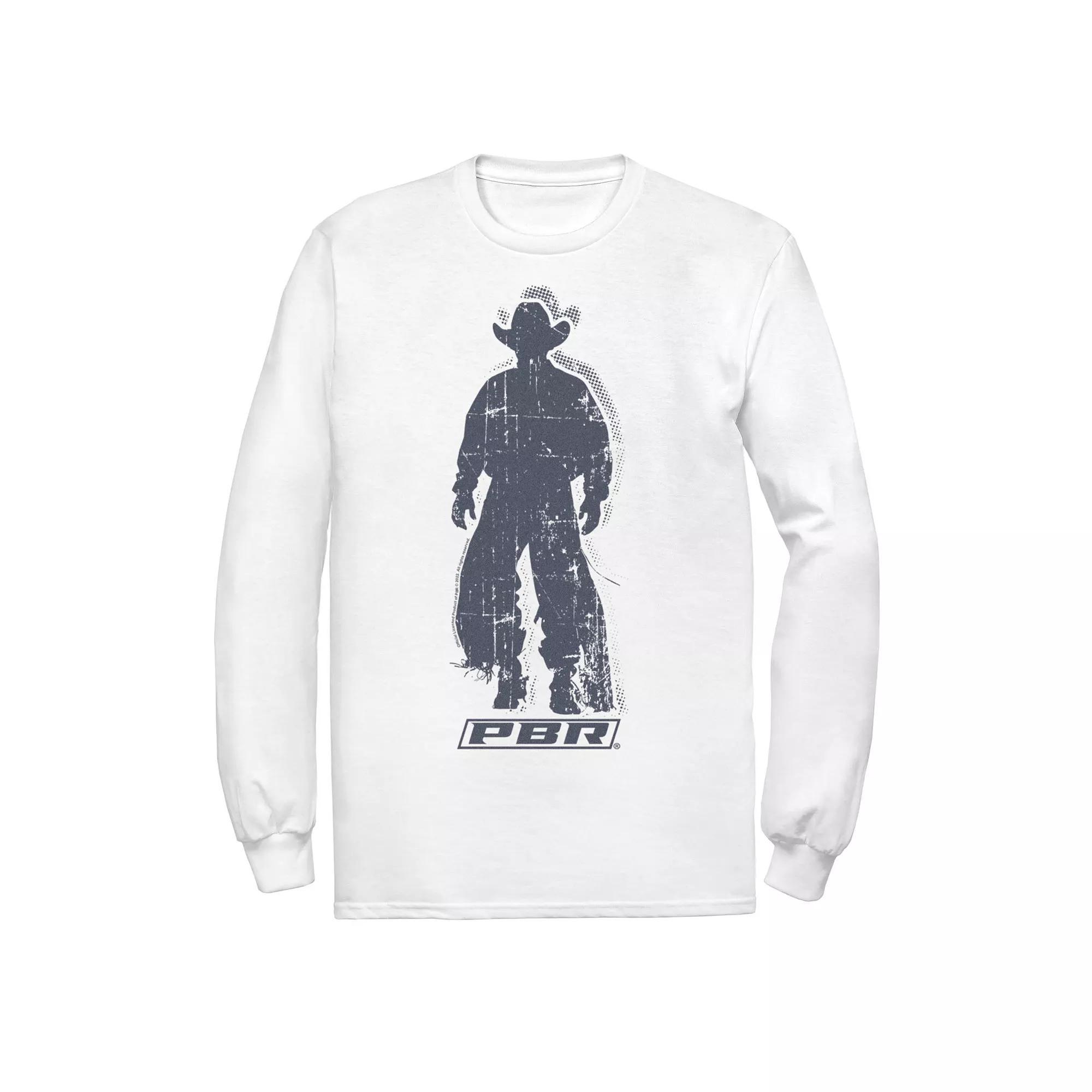 Men's PBR Cowboy Silhouette Long Sleeve Graphic Tee, Size: Large, White Product Image