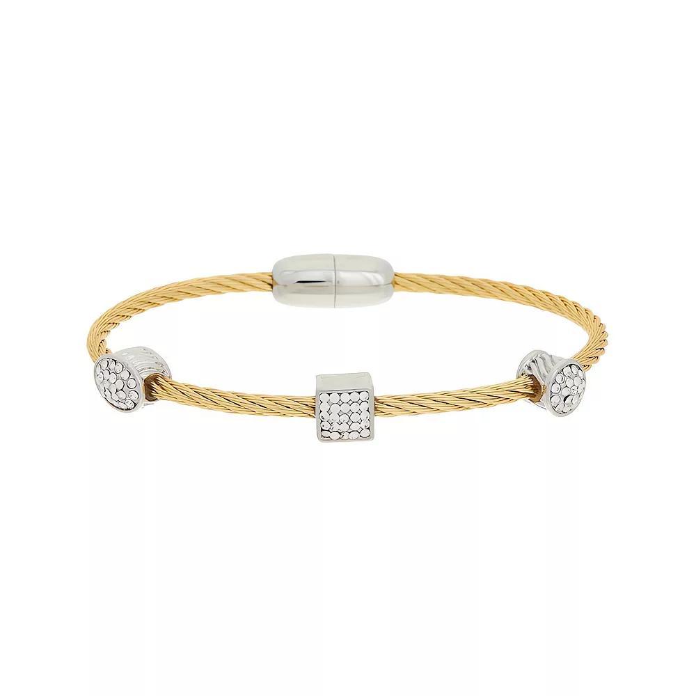 Juvell Two Tone 18k Gold Plated Geometric Bead Cubic Zirconia Bangle Bracelet, Women's,  Product Image