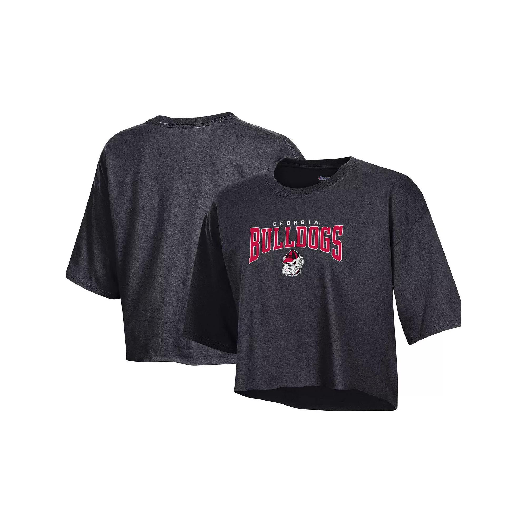 Women's Champion Heather Charcoal Georgia Bulldogs Boyfriend Cropped T-Shirt, Size: XL, Black Product Image