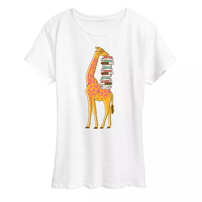 Women's Giraffe Carrying Books Graphic Tee, Girl's, Size: Small, White Product Image