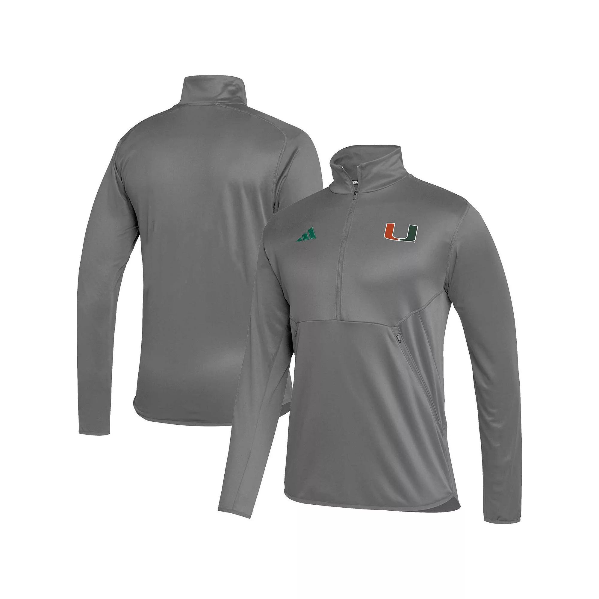 Men's adidas Gray Miami Hurricanes 2023 Sideline AEROREADY Half-Zip Top,  Product Image