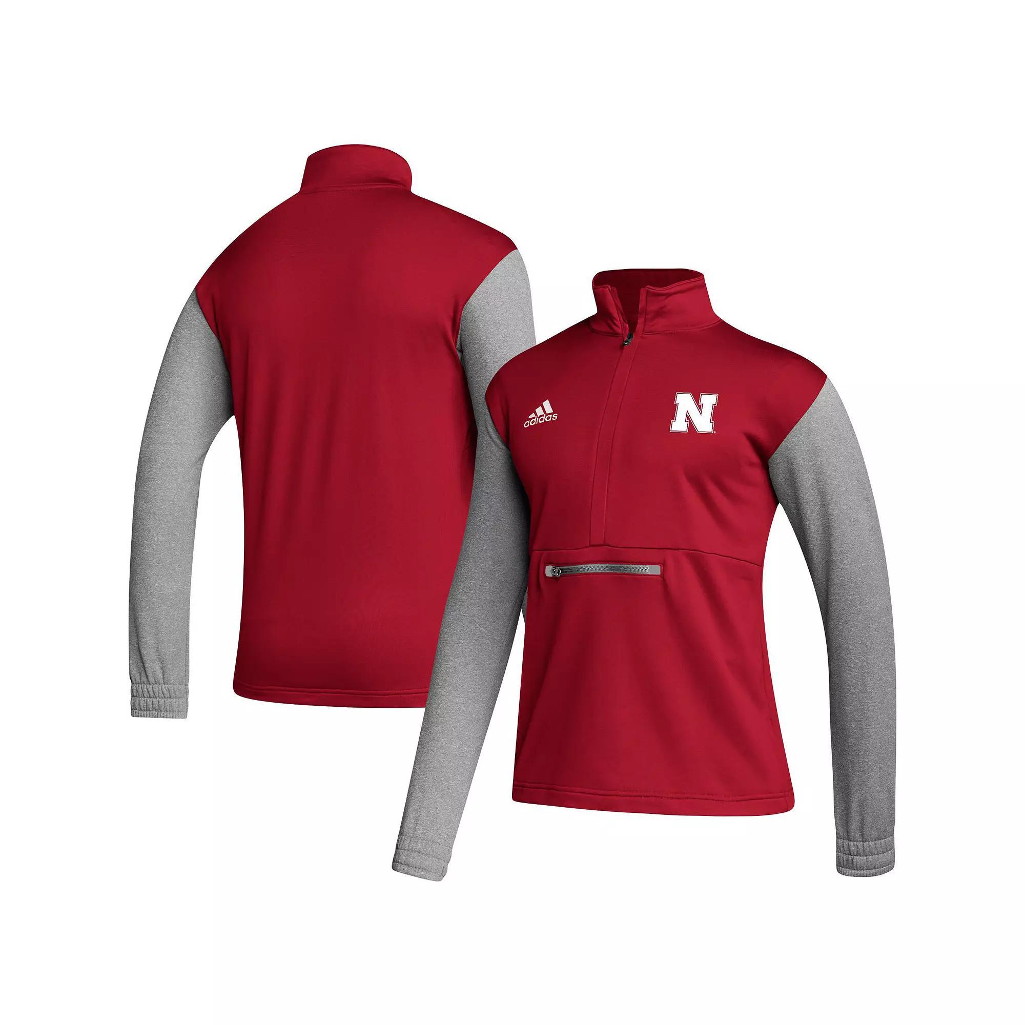 Men's adidas Scarlet/Heathered Gray Nebraska Huskers Team AEROREADY Half-Zip Top, Size: Small Product Image