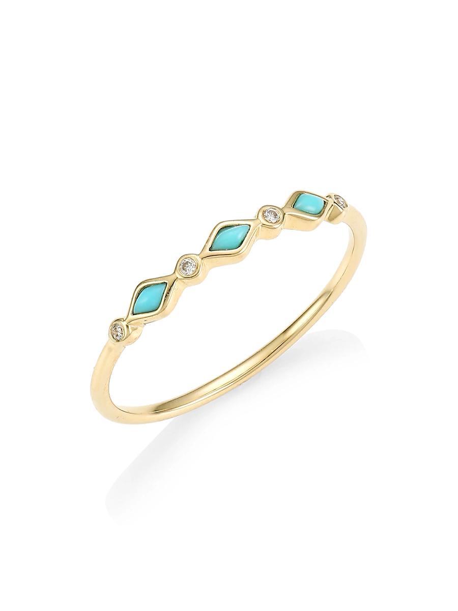 Turquoise Bezel & Diamond Stacking Ring Product Image