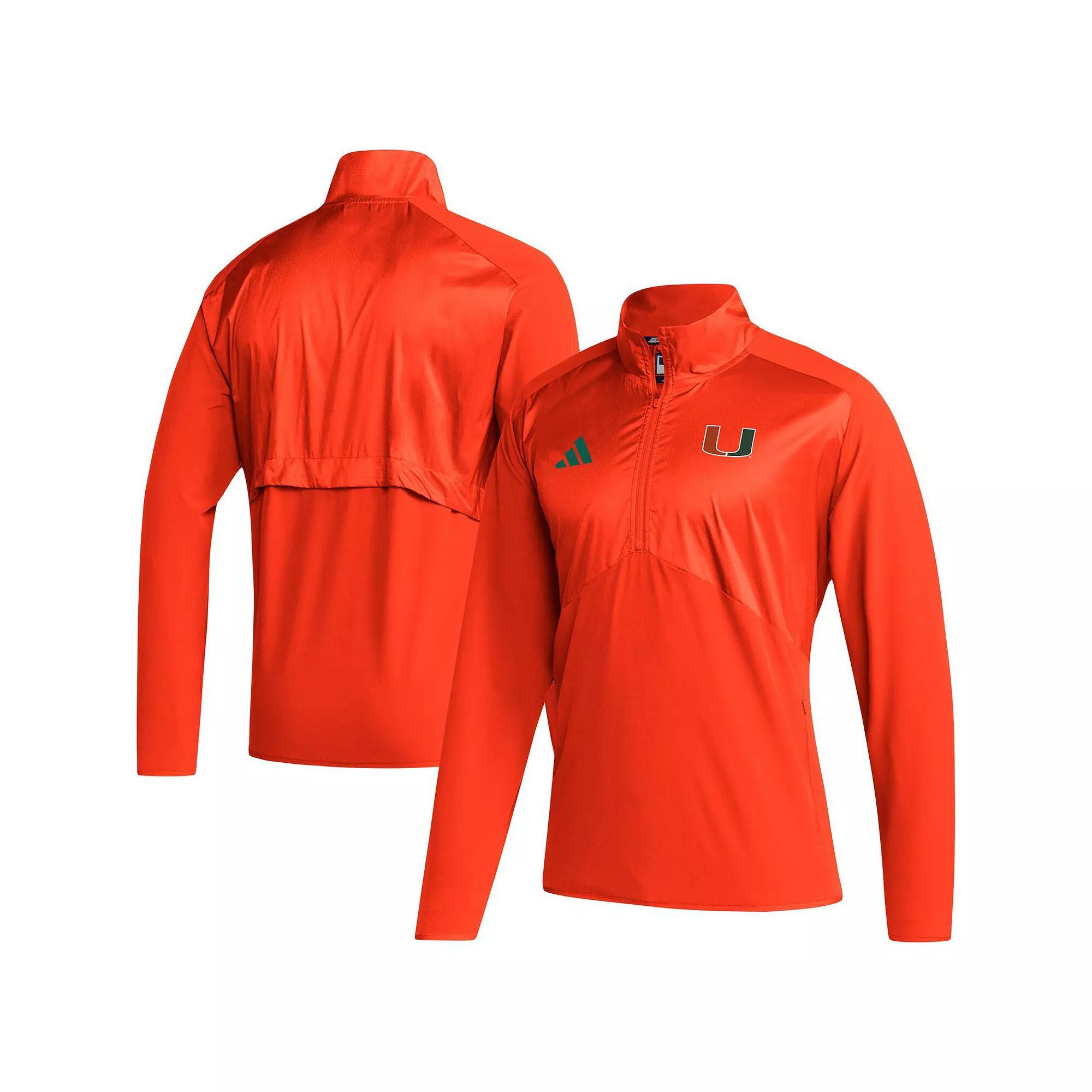 Men's adidas Orange Miami Hurricanes Sideline AEROREADY Raglan Sleeve Quarter-Zip Jacket,  Product Image