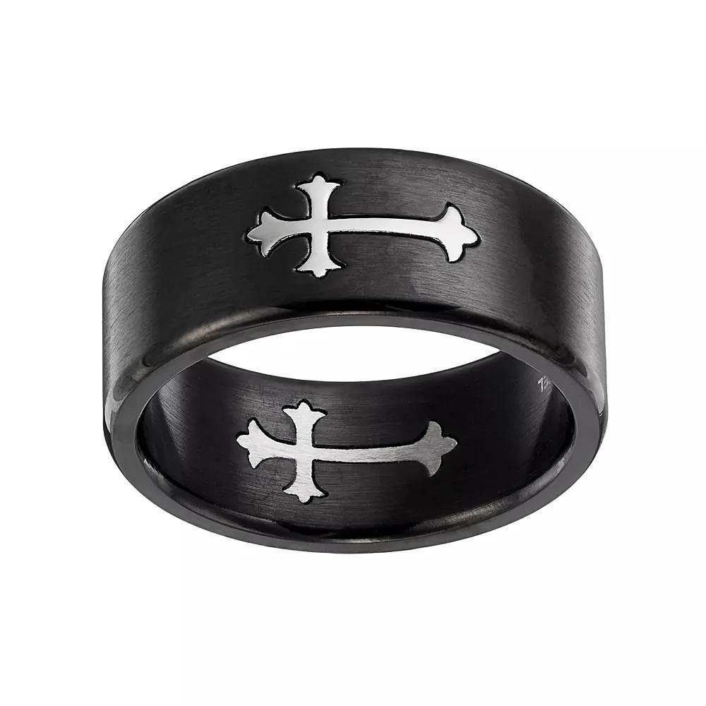 Men's Stainless Steel Cross Ring, Size: 12, Black Product Image