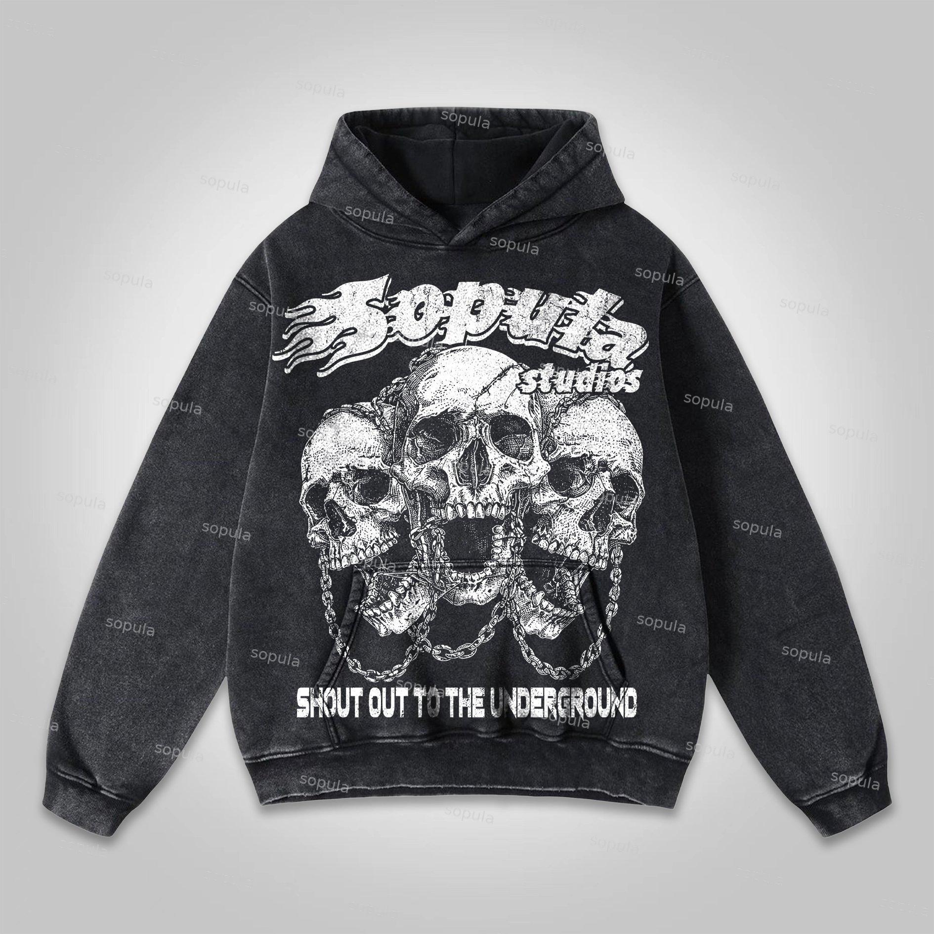 Sopula Studios Chain Skull Graphic Print Washed Hoodie Product Image