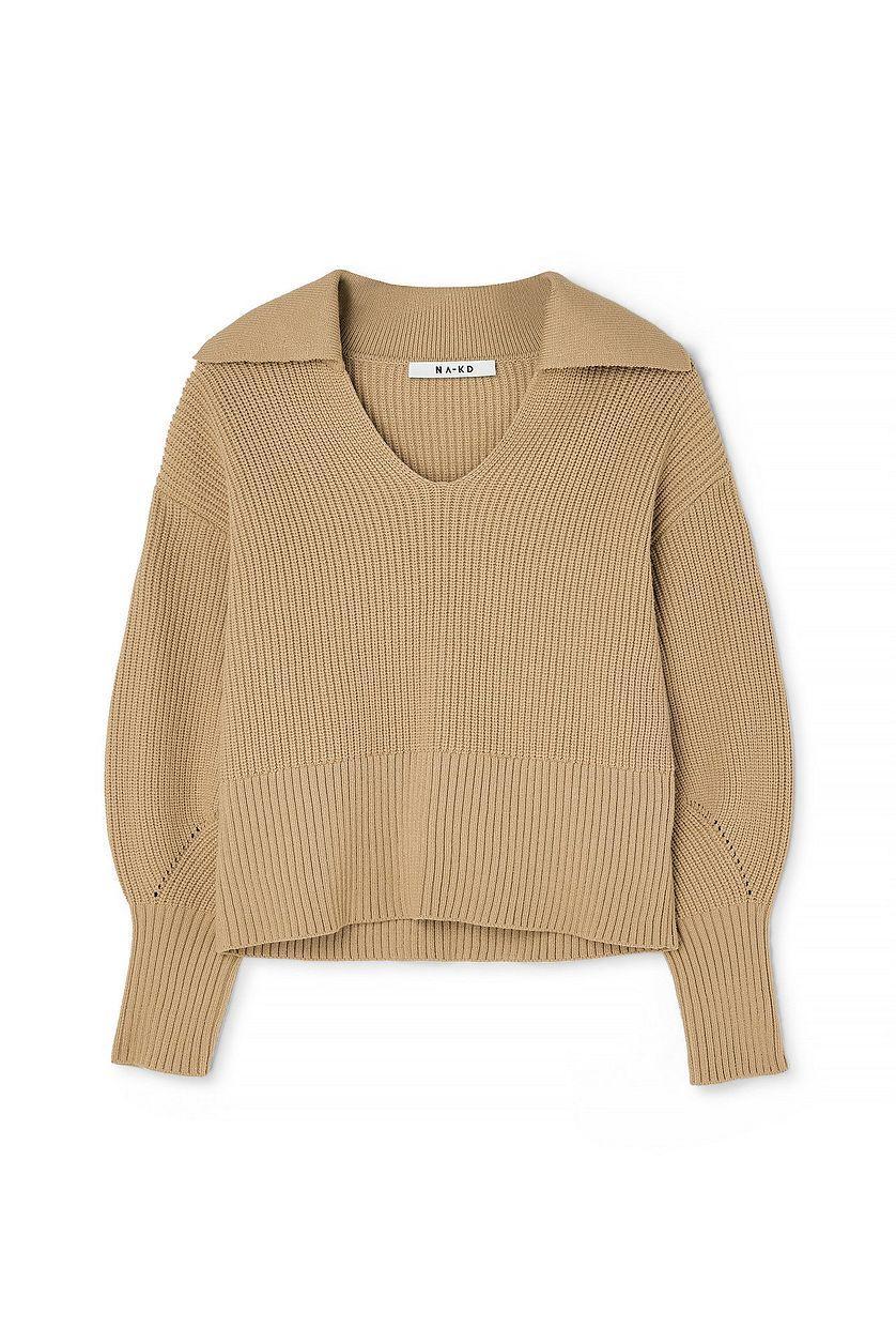 V-neck Knitted Collar Sweater Product Image