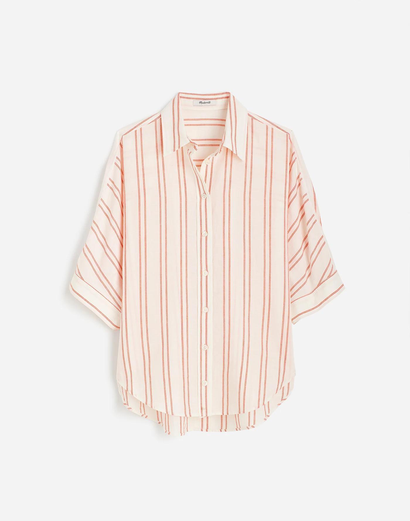 Oversized Pleated-Sleeve Button-Up Shirt Product Image