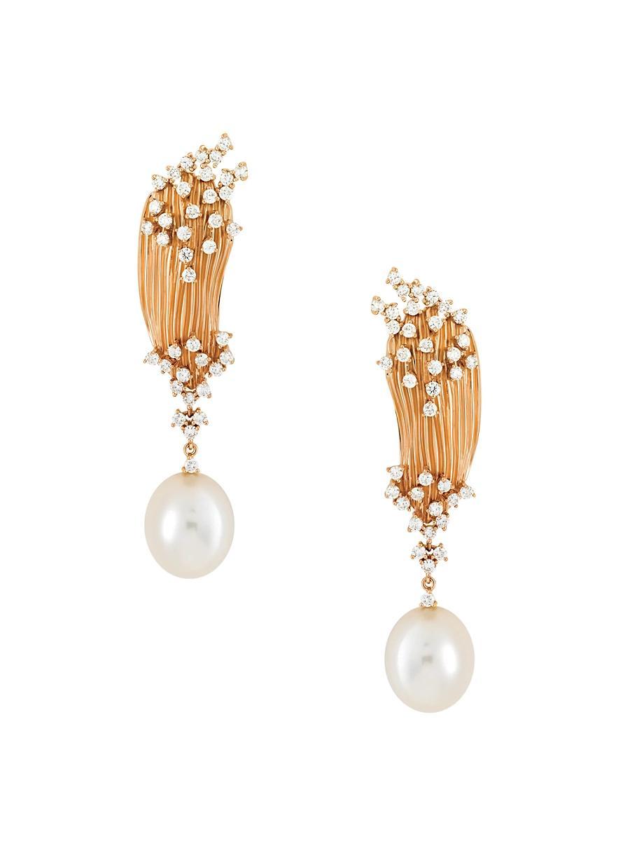 Womens Bahia 18K Rose Gold, Diamond & 11MM Pearl Drop Earrings Product Image