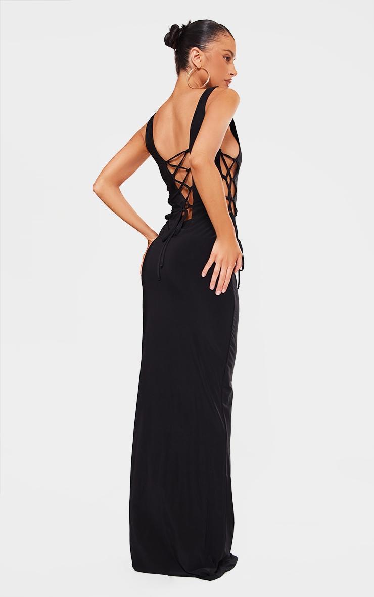 Petite Black Double Layer Lace Up Detail Maxi Dress Product Image