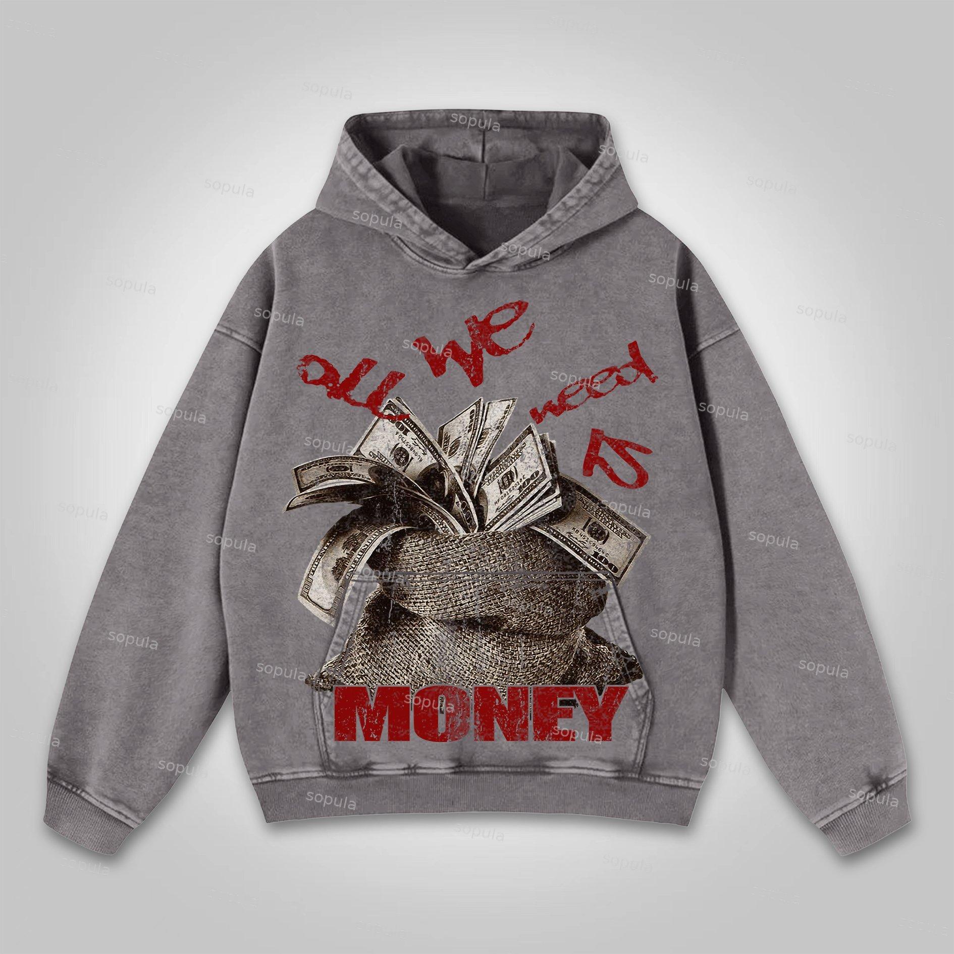 Sopula All We Need Is Money Graphic Print Washed Hoodie Product Image