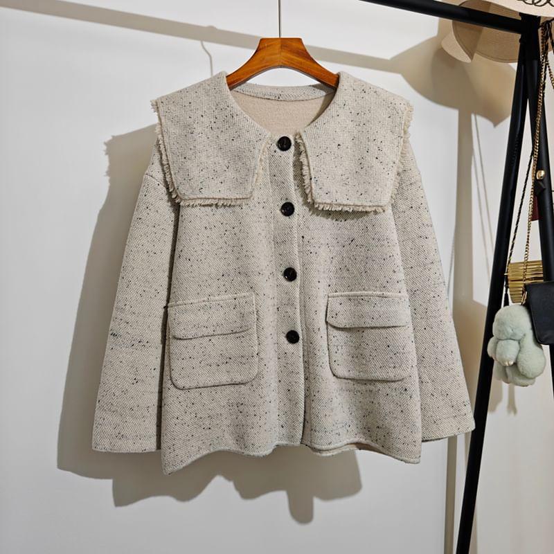 Drop Shoulder Collar Glitter Button Cardigan Product Image