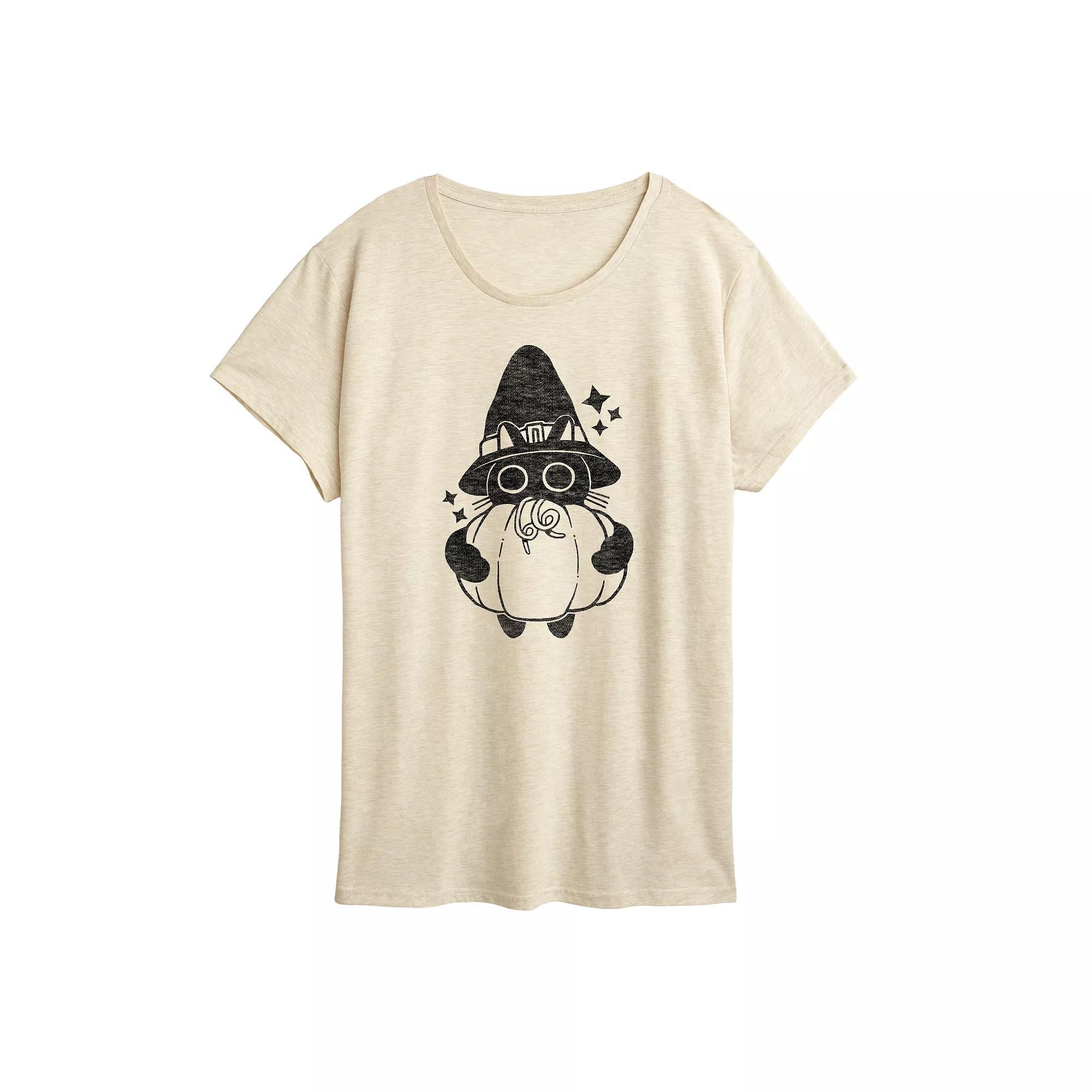 Women's Witch Cat With Pumpkin Graphic Tee,  Product Image