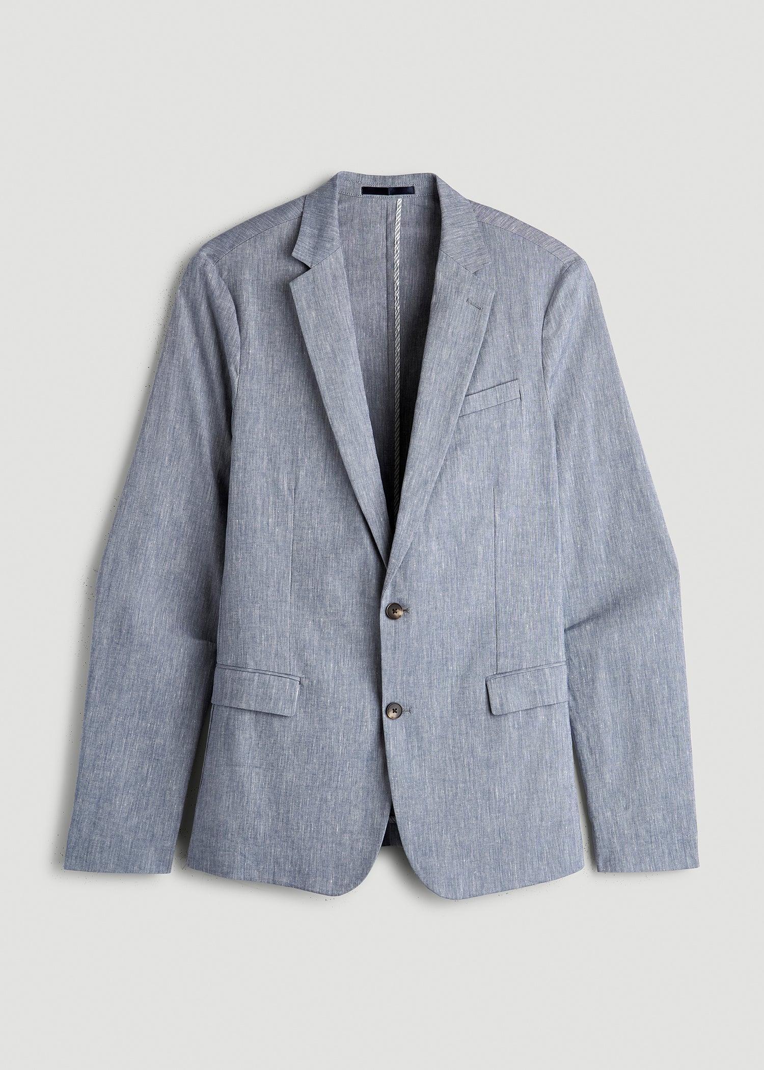 Stretch Linen Blazer for Tall Men in Navy Linen Male Product Image