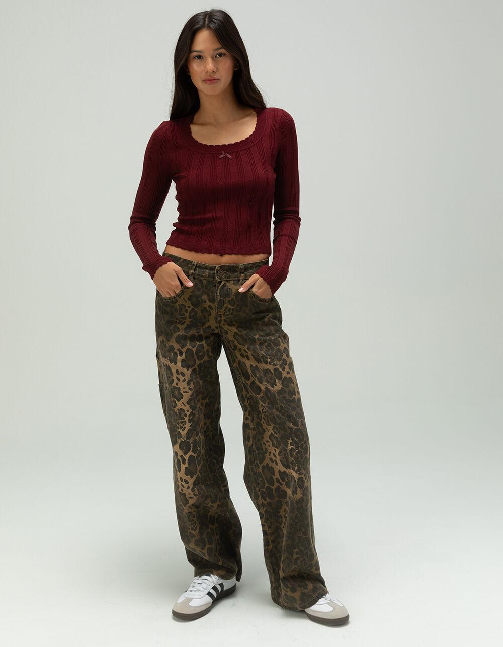 RSQ Womens Pointelle Scallop Pullover Sweater - BURGUNDY Product Image