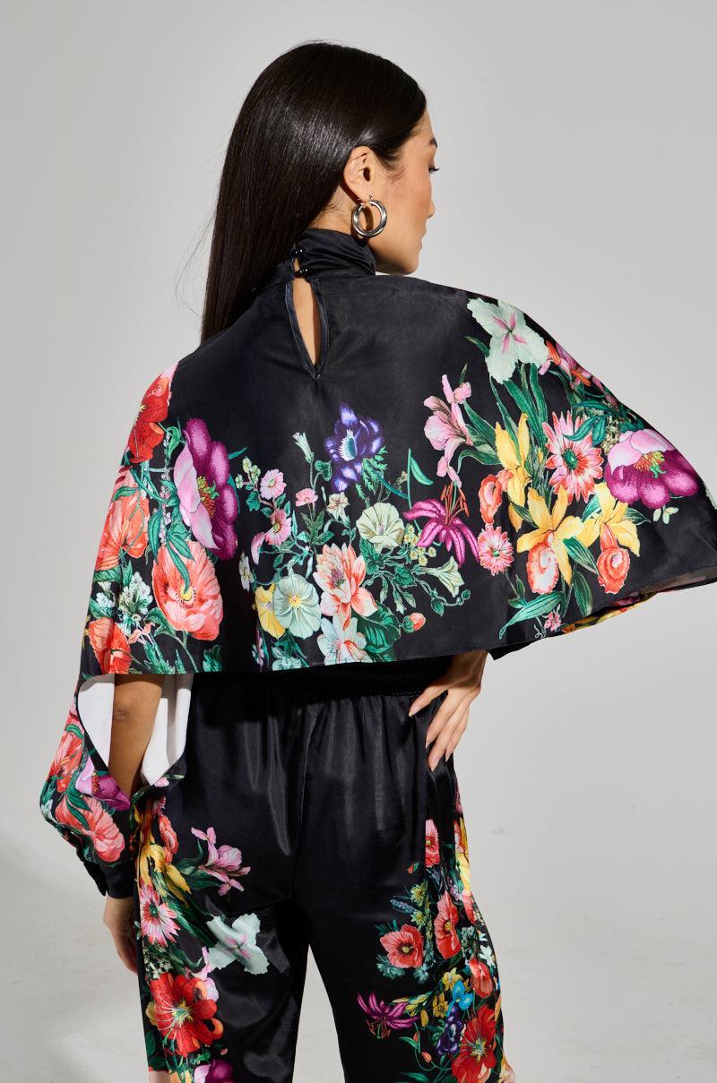 FULL BLOOM SATIN MOCK NECK BLOUSE Product Image