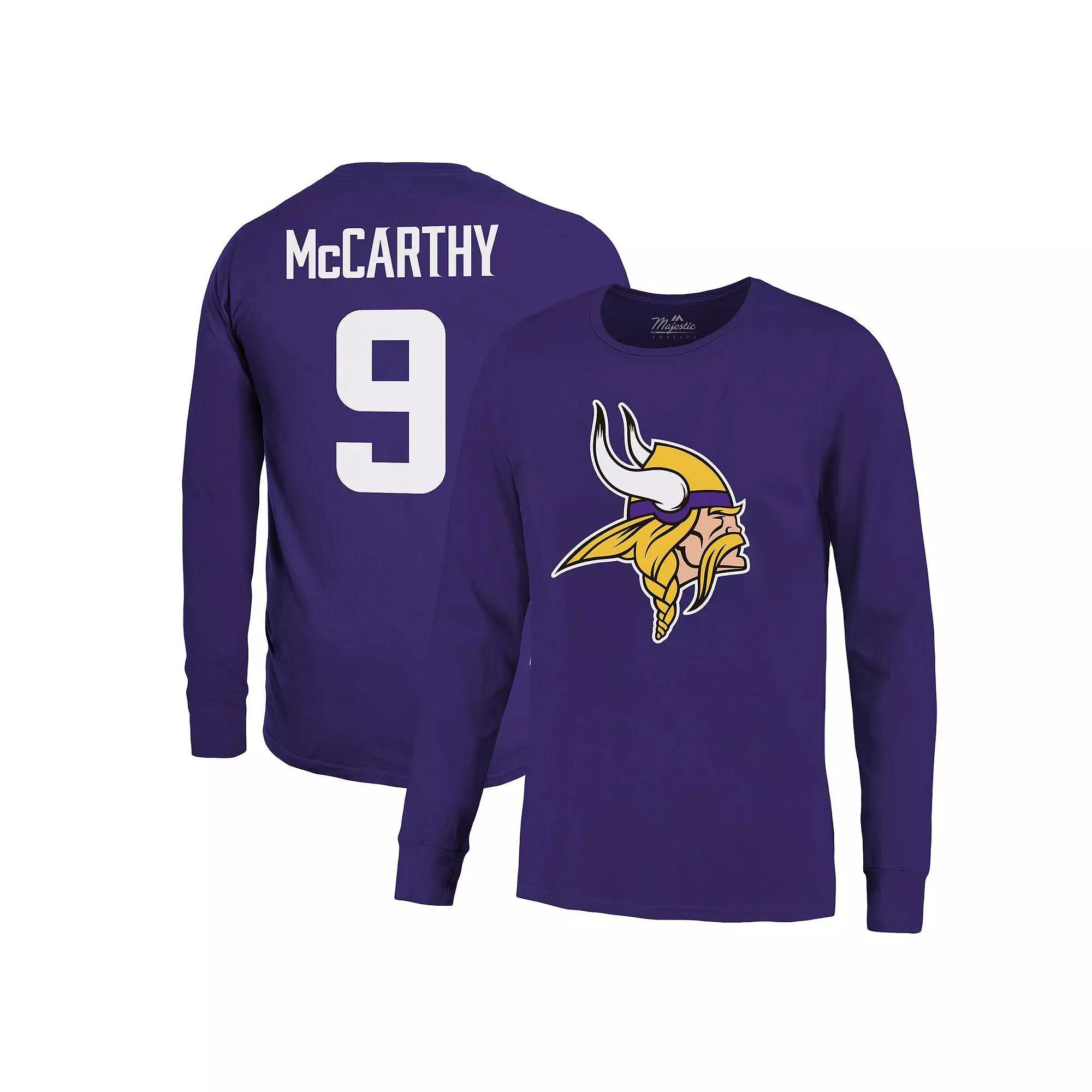Men's Majestic Threads J.J. McCarthy Purple Minnesota Vikings Name & Number Long Sleeve T-Shirt,  Product Image