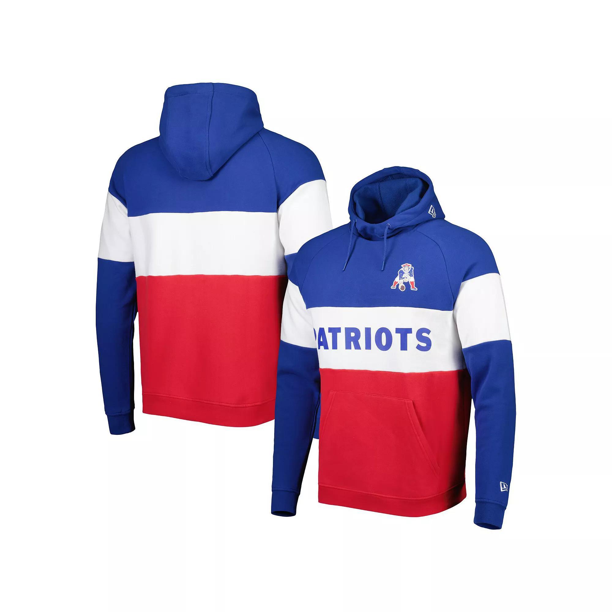 Men's New Era Red/Royal New England Patriots Colorblock Throwback Pullover Hoodie,  Product Image