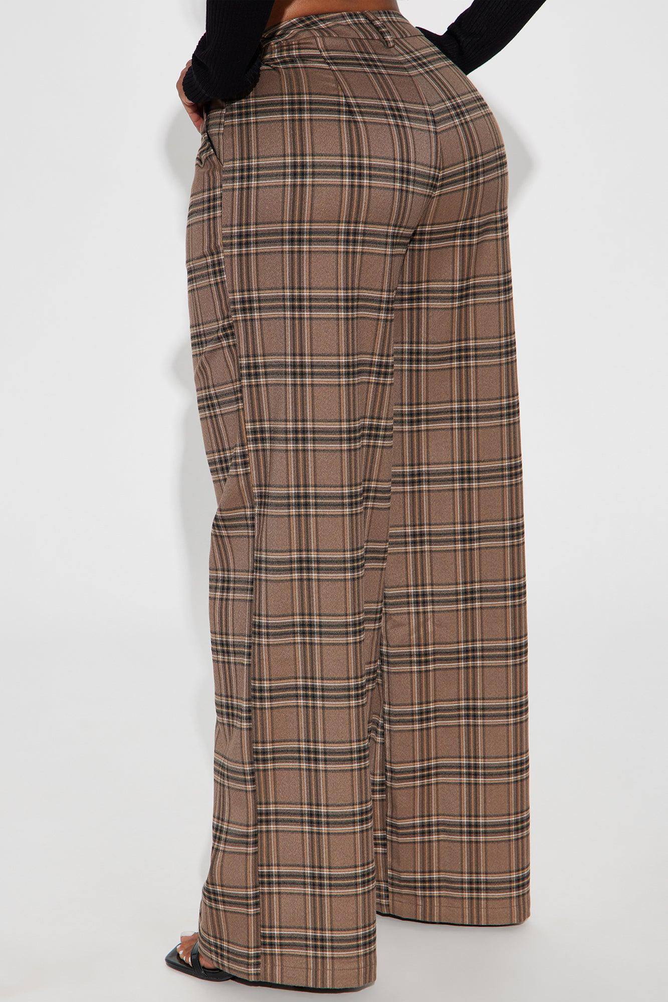 Alaiya Wide Leg Plaid Trouser - Brown/combo Product Image