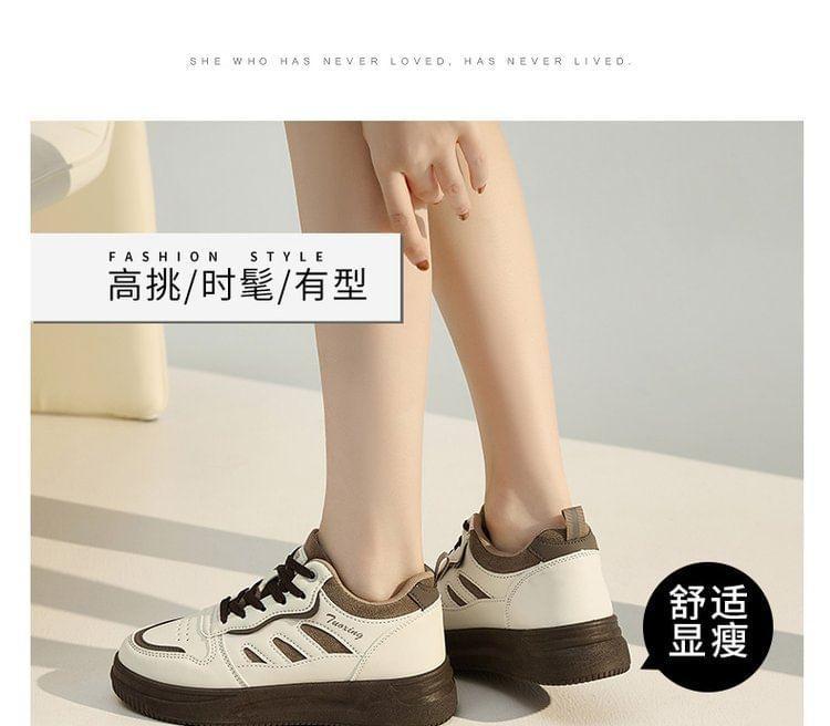 Platform Two Tone Lace-Up Faux Leather Sneakers Product Image