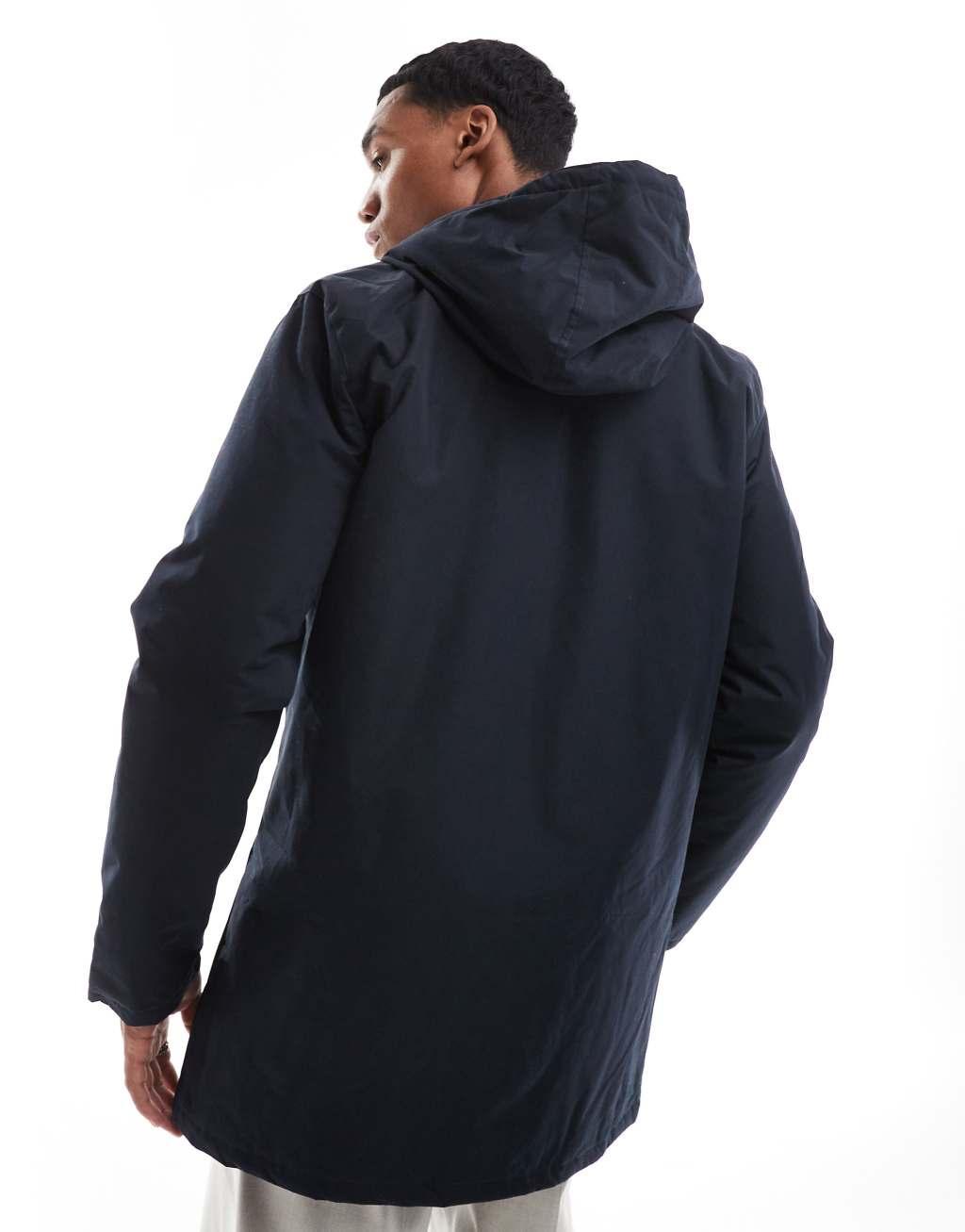 French Connection lined trench jacket with hood in navy Product Image