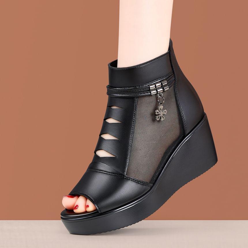 Platform Peep Toe Panel Mesh High Top Shoes Product Image