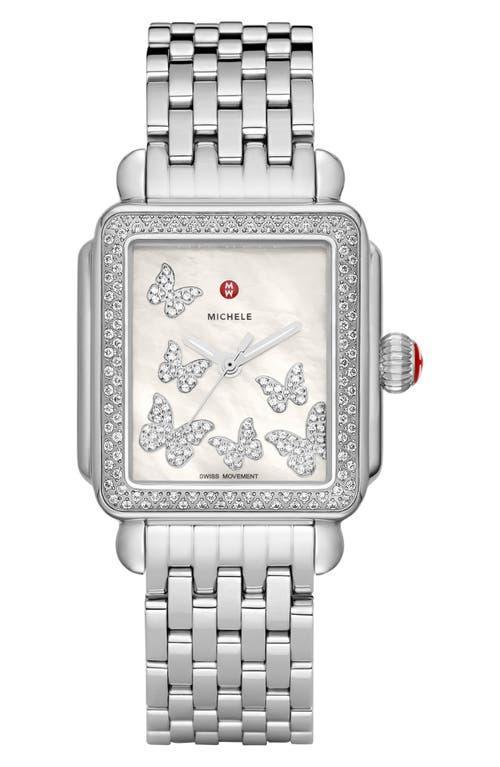 Womens Deco Stainless Steel Diamond Butterfly Watch Product Image