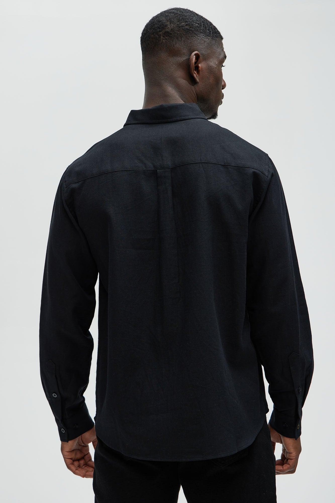 Bahamas Linen Single Pocket Long Sleeve Shirt - Black Product Image
